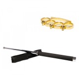 Cumpara ieftin Set Autoaparare: Baston Telescopic 65cm Argintiu + Box Craniu Auriu, Otel, Husa Curea, Compact 20cm, Ideal pentru Protectie