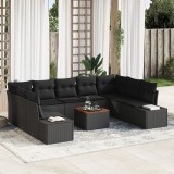 Gossi set de canapea de gradina cu 10 piese cu perne, negru, poliratan, acacia