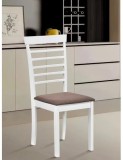 Scaun de living si bucatarie din lemn masiv Montreal, tapiterie stofa, lacuit,120 kg, 94x49x40 cm, alb/maro