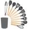 Set 12 ustensile de bucătărie, lemn/silicon, gri &icirc;nchis