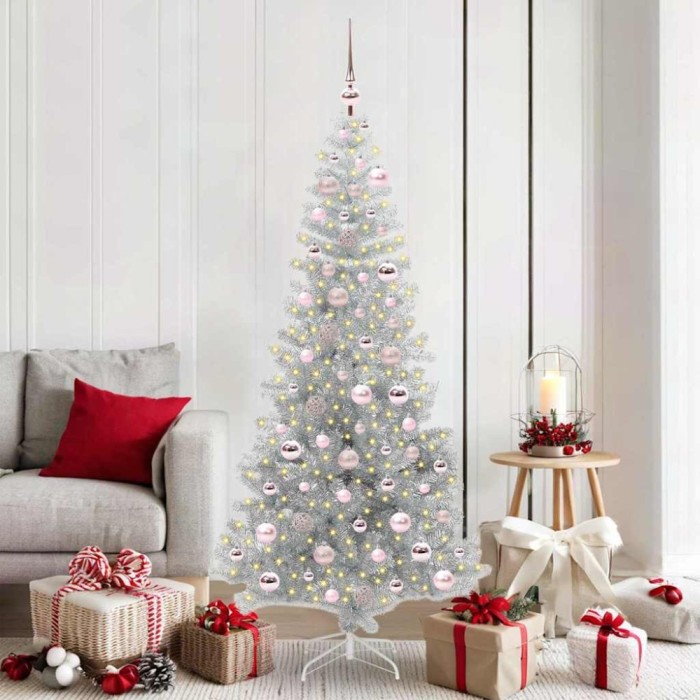 vidaXL Brad de Crăciun cu 300 LED cu suport Argintiu 180 cm PET 3396676