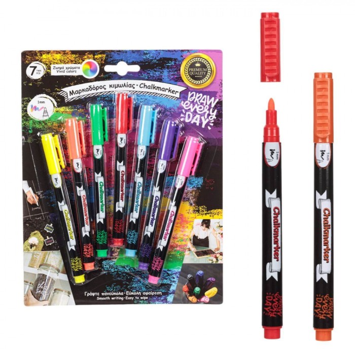Carioci Creta Lichidă, Multicolor, Set 7 Bucăți, V&acirc;rf 1mm, Culori Intense