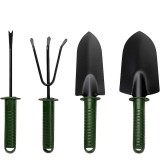 Set 4 unelte de gradina, dimensiuni reduse, din metal, cu maner anti-alunecare, usor de depozitat, negru