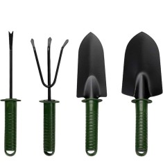 Set 4 unelte de gradina, dimensiuni reduse, din metal, cu maner anti-alunecare, usor de depozitat, negru