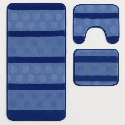 Set covorase baie 3 piese Model Geometric , Albastru 60x100cm foto
