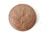 Placa ceramica decorativa cu pasare si fluturas, 9cm diametru