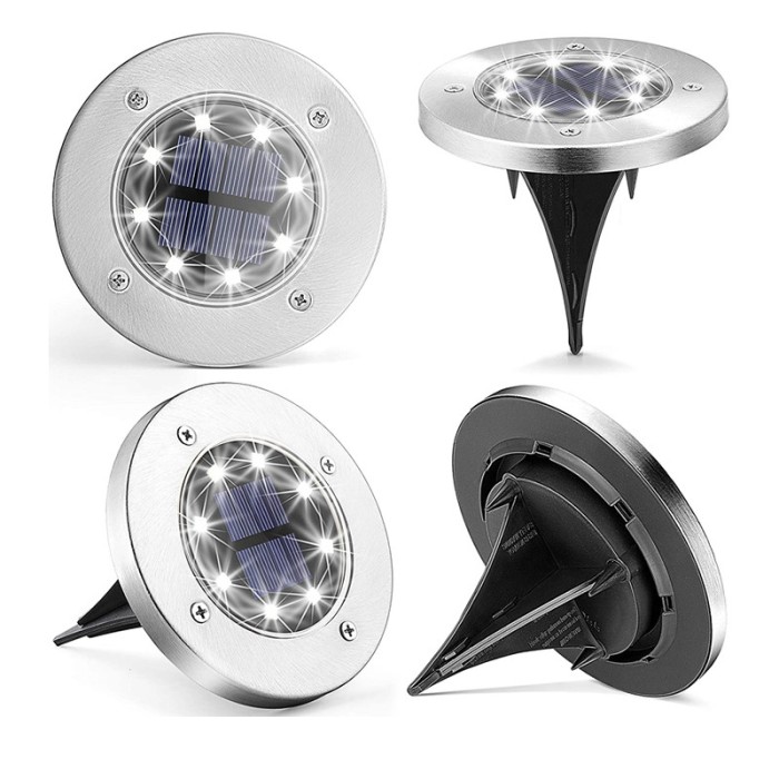 Set 4 lampi solare pentru poteca, cu 8 leduri si senzor de lumina, cu fixare in sol