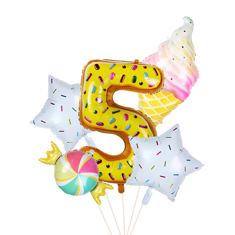 Balon folie gigant cifra 5, inaltime 80 cm, candy decor gogoasa, inghetata,  5 piese, Oem | Okazii.ro