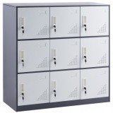 Fiset metalic cu 9 compartimente, Incuietori personalizate, Gri/Alb, 900x450x940 mm, max 245 kg, VivaTechnix