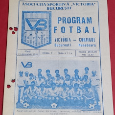 Program meci fotbal VICTORIA Bucuresti - CORVINUL Hunedoara (16.12.1986)