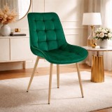 Scaun dining Artool Bera, catifea verde, picioare metal finisaj natur