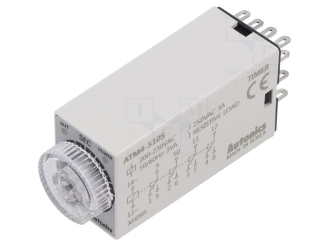 Timer 1&divide;10s 4PDT AUTONICS, releu 250VAC/3A, 24VDC/3A, soclu 220VAC