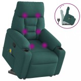 vidaXL Fotoliu rabatabil de masaj, cu ridicare, verde &icirc;nchis, textil