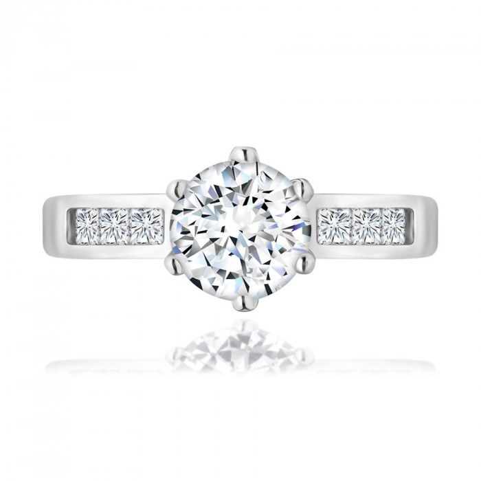 Inel de logodnă argint 925, zirconiu transparent &icirc;ntr-o montură, braţe decorate - Marime inel: 50