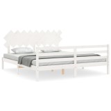 Cadru de pat cu tablie Super King Size, alb, lemn masiv