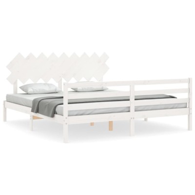 Cadru de pat cu tablie Super King Size, alb, lemn masiv foto