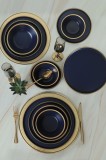 Keramika Set de vesela - Mat Navy Blue/Gold - 24 bucăți - 6 persoane - Stoneware