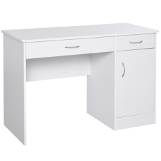 HOMCOM Birou Modern pentru PC si Computer cu 2 Sertare si 1 Dulap pentru Birou sau Camera din Lemn Alb | Aosom Romania