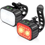 Set Lumini Bicicleta Fata/Spate, 500 lumeni, 4 moduri de iluminare, 21 de LED-uri, Reincarcabila USB 1100mAh