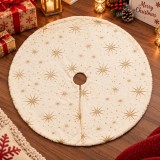 Covoras de pus sub bradul de Craciun, diametru 90 cm, cu stele aurii, alb