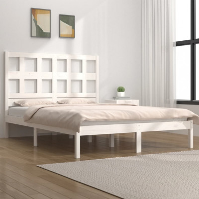 vidaXL Cadru de pat, alb, 140x200 cm, lemn masiv de pin foto