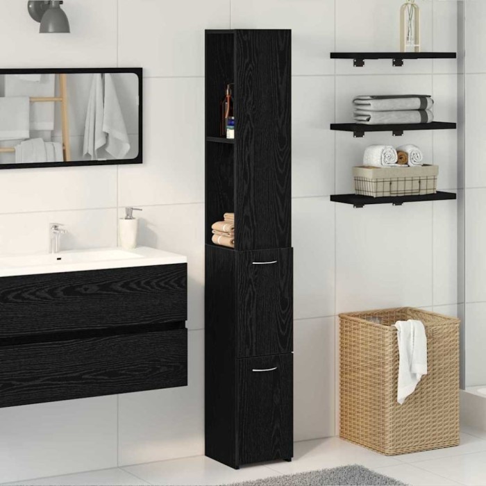 vidaXL Dulap de Baie Stejar Negru 25 x 25 x 170 cm Lemn compozit 862669