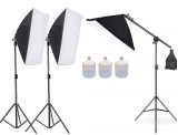 Cumpara ieftin Kit de 3 softboxuri cu macara ajustabila, 3 trepiezi reglabili 200 cm, 3 becuri LED 50W, Dactylion