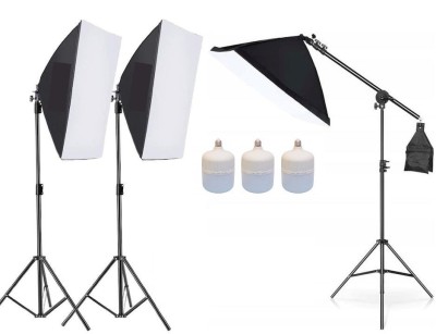 Kit de 3 softboxuri cu macara ajustabila, 3 trepiezi reglabili 200 cm, 3 becuri LED 50W foto