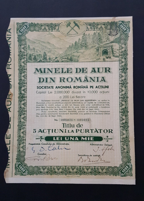 Actiune 1920 Minele de aur din Romania / titlu / actiuni
