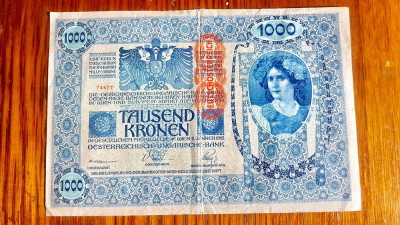 B109A-Bancnota 1000koroane 1902 Austria- Ocupatia germana Reich al 2 lea razboi. foto