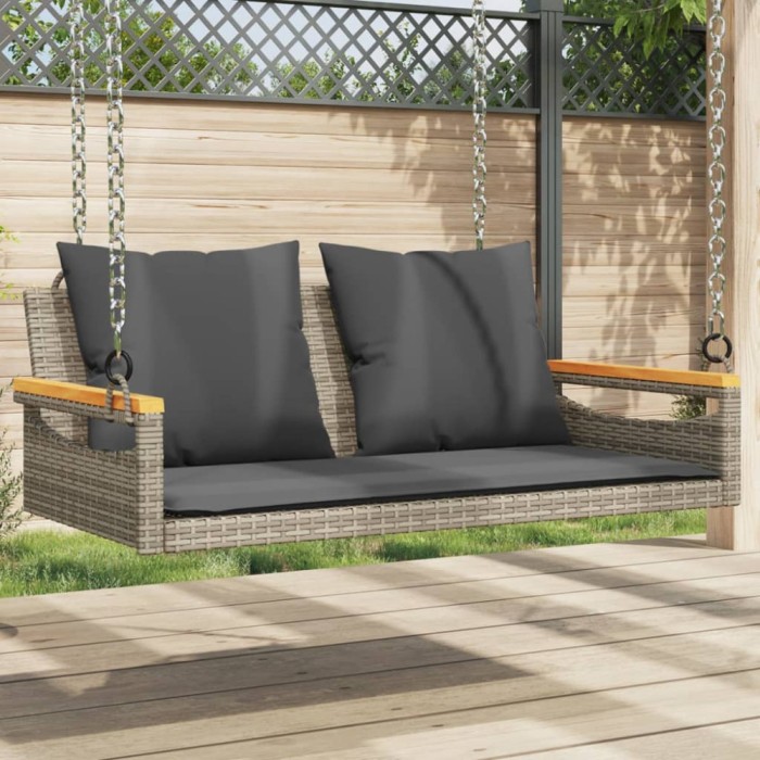 vidaXL Bancă de balansoar cu perne, gri, 109x62x40 cm, poliratan 368147