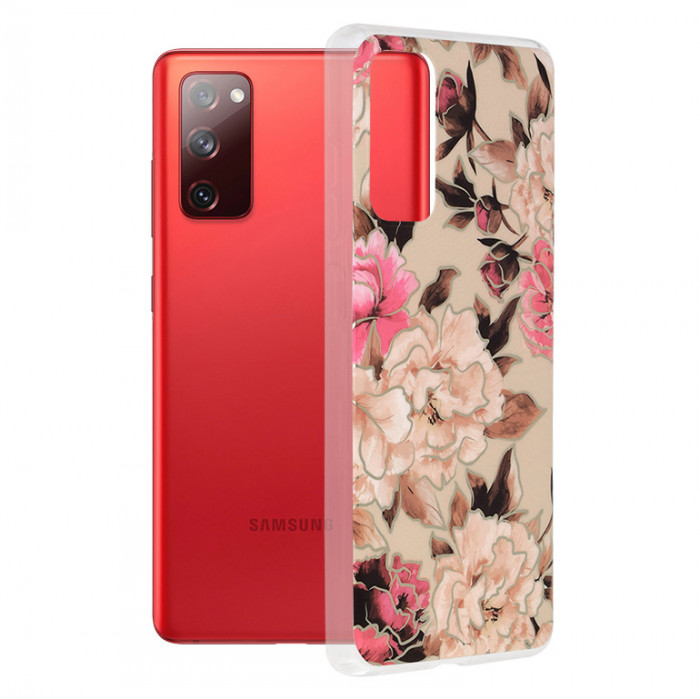 Techsuit - Marble Series - Samsung Galaxy S21 FE,roz cu flori