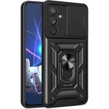 Husa telefon compatibila samsung galaxy a35 5g, slide &amp; snap premium, magnetic ring holder, popgrip, anti-shock, negru