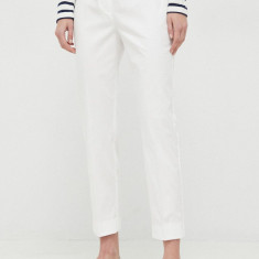 Weekend Max Mara pantaloni femei, culoarea alb, drept, medium waist