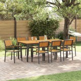 VidaXL Set de masă pentru grădină 9 pcs negru și maro 200 x 90 x 75 cm