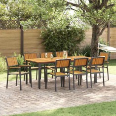 vidaXL Set de masă pentru grădină 9 pcs negru și maro 200 x 90 x 75 cm