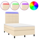 Cumpara ieftin Pat cu arcuri, saltea si LED, crem, 120x200 cm, textil