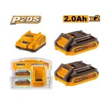 Cumpara ieftin Baterie (Acumulator) 20V 2Ah Set 2 buc cu Incarcator P20S Ingco FBCPK1222E
