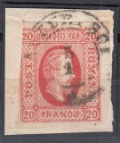 ROMANIA 1865 LP 17 CUZA EFIGIA DOMNITORULUI IN OVAL 20 PARALE/FRAGMENT STAMPILAT