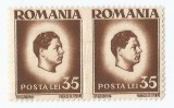 *Romania, LP 187/1945, Uzuale-Mihai I, hartie alba, pereche, eroare, MNH