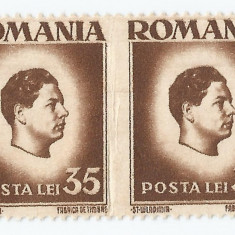 *Romania, LP 187/1945, Uzuale-Mihai I, hartie alba, pereche, eroare, MNH