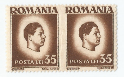 *Romania, LP 187/1945, Uzuale, Mihai, h. alba, pereche nedantelata, eroare, MNH foto