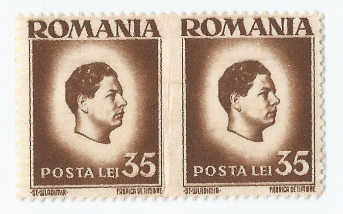 *Romania, LP 187/1945, Uzuale, Mihai, h. alba, pereche nedantelata, eroare, MNH