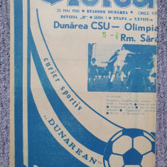 Program meci fotbal Dunarea CSU Galati-Olimpia Rm Sarat 25 Mai 1986, stare buna