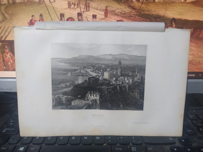 Gravură &icirc;n oțel, Malaga, Vue generale, Lalaisse, Paris 1853, 035