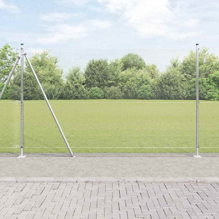 &Icirc;mprejmuire din s&acirc;rmă sudată cu 7 st&acirc;lpi flanșați 1.4x10 m Oțel galvanizat
