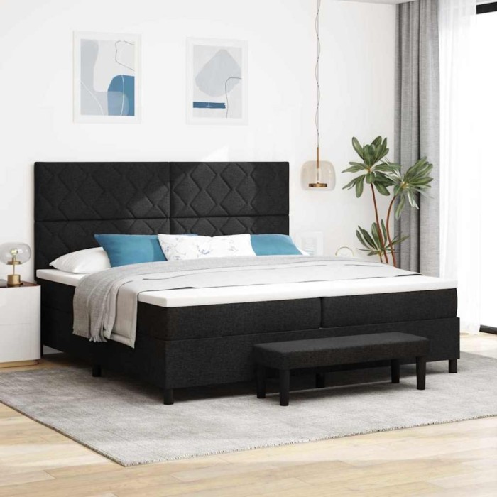 vidaXL Pat cu arcuri cu saltea Negru 200 x 200 cm țesătură