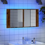 VidaXL Dulap cu oglindă &amp; LED, lemn vechi, 90x11x45 cm, lemn prelucrat
