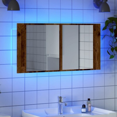 vidaXL Dulap cu oglindă &amp;amp; LED, lemn vechi, 90x11x45 cm, lemn prelucrat foto