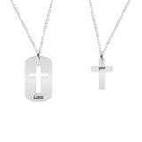 Credo - Set coliere personalizate pentru cuplu dog tag si cruciulita din argint 925